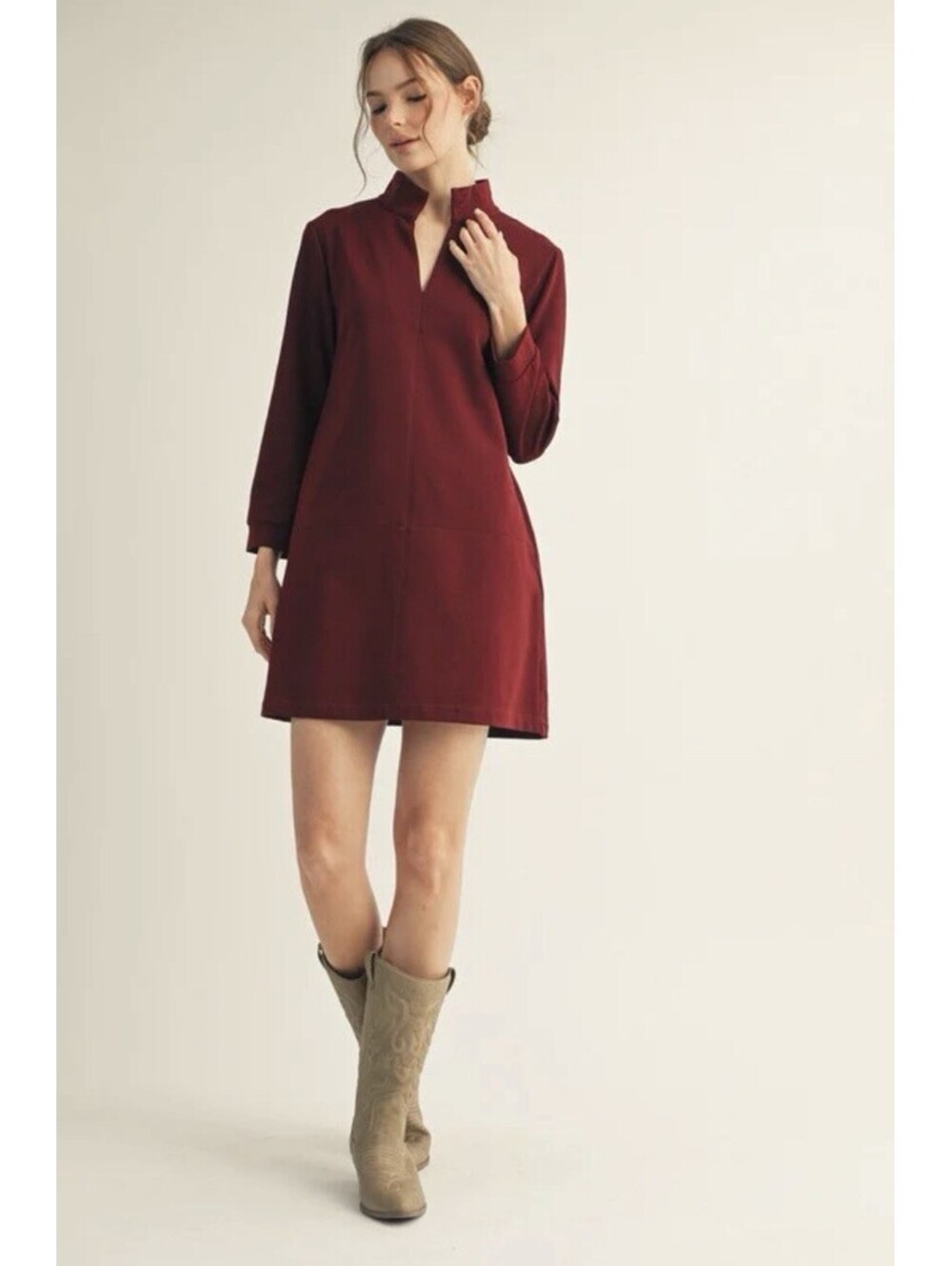 NWT JODIFL Los Angeles Burgundy Knit Jersey Tunic Shift Dress Minimalist Medium